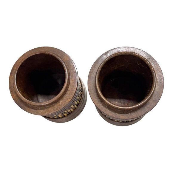 Vintage Ceylonese Handcrafted Wooden Vases Pot Pencil Holder Porcupine Quills - Picture 3 of 6